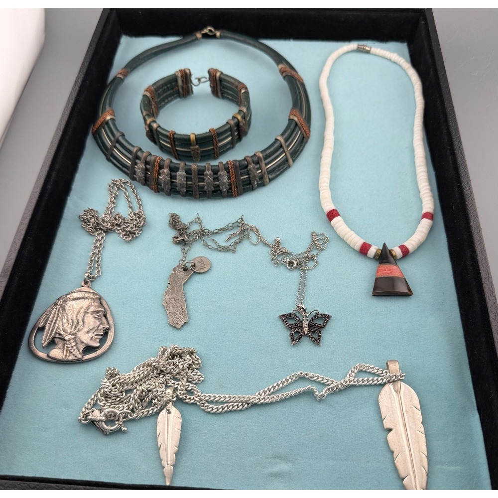 Vintage Necklace Lot Butterfly Southwestern Designer California Leather READ